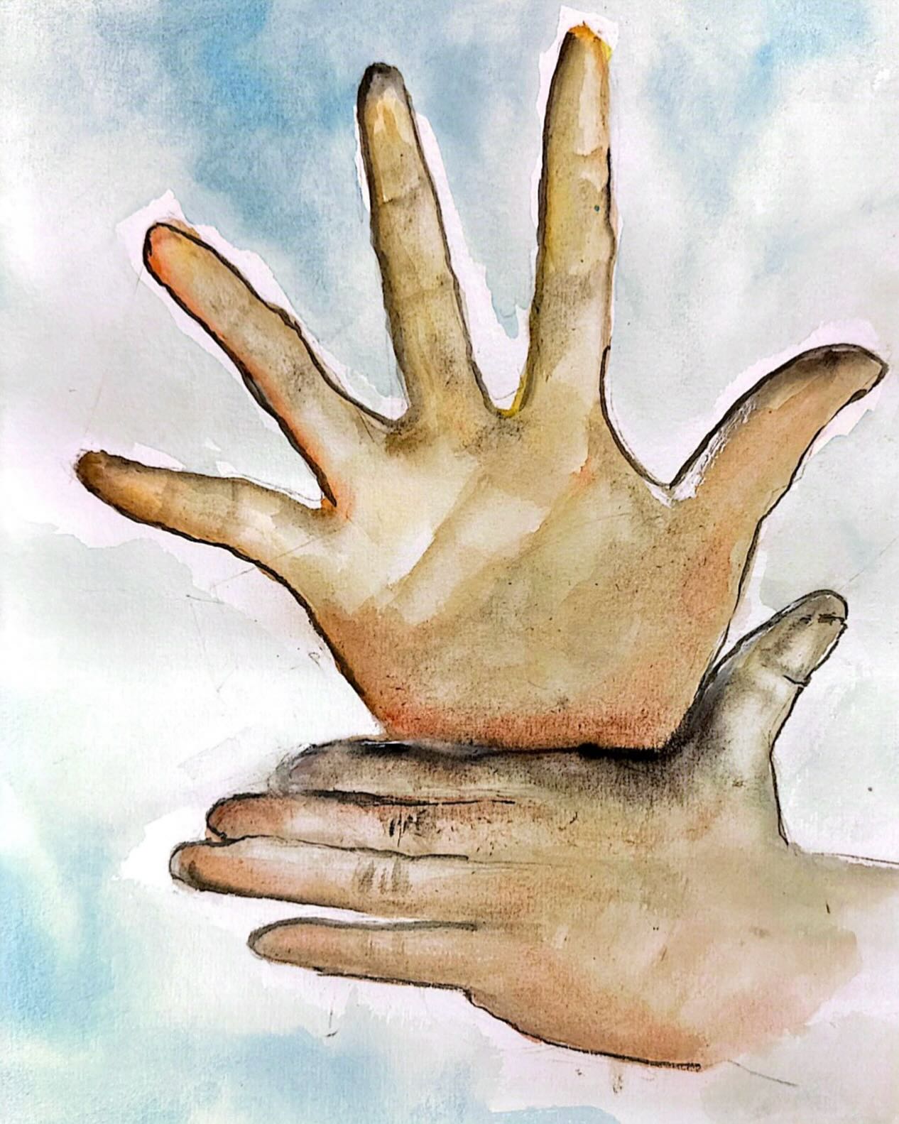 使用水彩方法呈現「聾人電影節」的手語